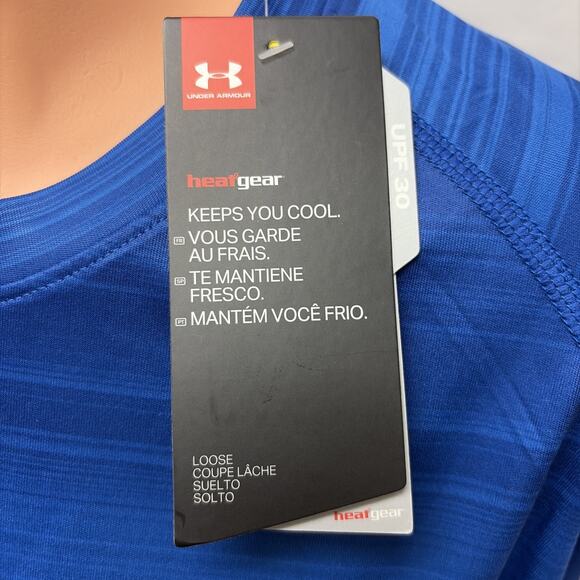 NEW Under Armour UA Training Shirt Men’s 2XL Blue Black Stripes HeatGear - Picture 2 of 8